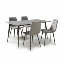 Modico 1.6m Grey Ceramic Dining Table With 4 Leuven Grey Chairs