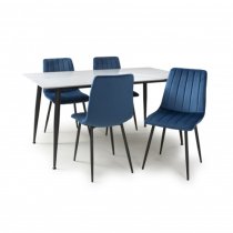 Modico Large White Ceramic Dining Table With 4 Leuven Blue Chairs