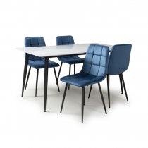 Modico Large White Ceramic Dining Table With 4 Massa Blue Chairs