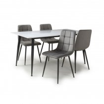 Modico 1.6m White Ceramic Dining Table With 4 Massa Grey Chairs