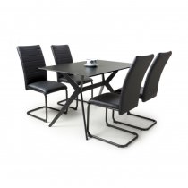 Tarsus Black Ceramic Dining Table With 4 Clisson Black Chairs