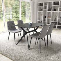 Tarsus Black Ceramic Dining Table With 4 Vestal Grey Chairs