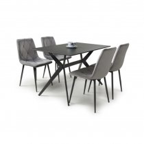 Tarsus Black Ceramic Dining Table With 4 Vestal Grey Chairs