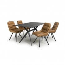 Tarsus 1.6m Black Dining Table With 4 Addis Tan Chairs