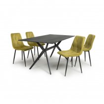 Tarsus 1.6m Black Dining Table With 4 Vestal Yellow Chairs