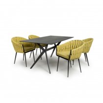 Tarsus 1.6m Black Dining Table With 4 Pearl Yellow Chairs