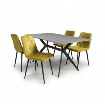 Tarsus 1.6m Grey Dining Table With 4 Vestal Yellow Chairs