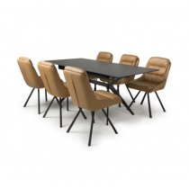 Tarsus Black Ceramic Extending Dining Table 6 Addis Tan Chairs