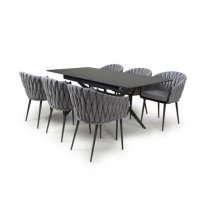 Tarsus Extending Black Dining Table With 6 Pearl Grey Chairs