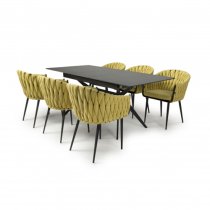 Tarsus Extending Black Dining Table With 6 Pearl Yellow Chairs