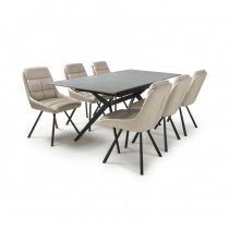 Tarsus Extending Grey Dining Table With 6 Addis Cream Chairs