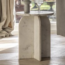 Akron Marble Round Side Table In White