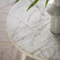 Akron Marble Round Side Table In White