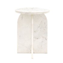 Akron Marble Round Side Table In White