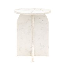 Akron Marble Round Side Table In White