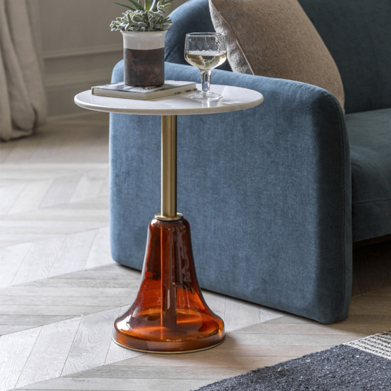 Belek Marble Round Side Table In Orange And White