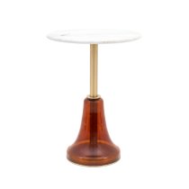 Belek Marble Round Side Table In Orange And White