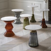 Belek Marble Round Side Table In Orange And White