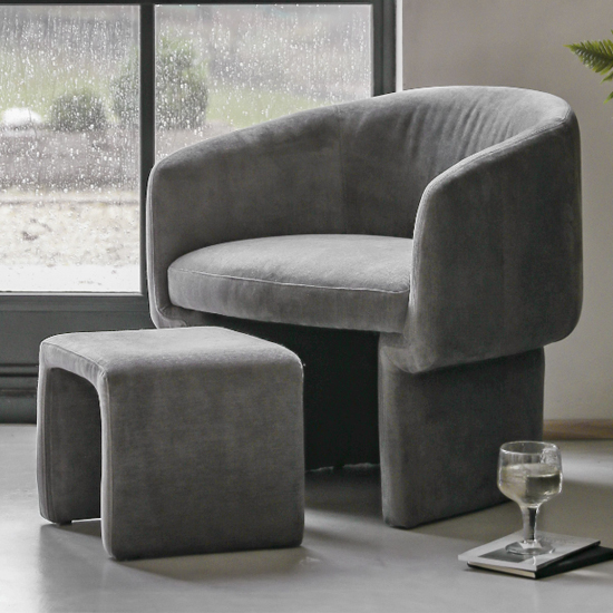 Augusta Fabric Armchair With Foot Stools In Blue