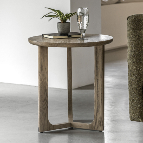 Cairo Wooden Side Table Round In Smoked Oak