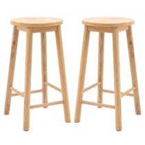 Hervey Natural Wooden Bar Stools In Pair