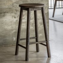 Hervey Smoked Oak Wooden Bar Stools In Pair