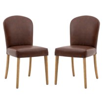 Hyeres Antique Brown Leather Dining Chairs With Oak Legs In Pair