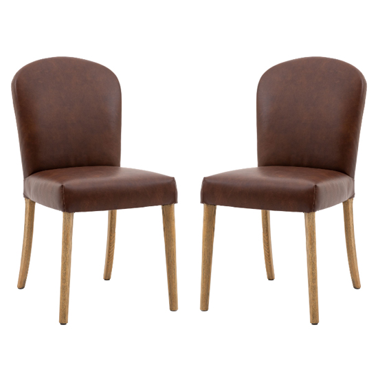 Hyeres Antique Brown Leather Dining Chairs With Oak Legs In Pair