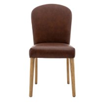 Hyeres Antique Brown Leather Dining Chairs With Oak Legs In Pair