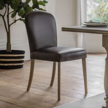 Hyeres Antique Brown Leather Dining Chairs With Oak Legs In Pair