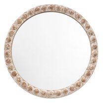 Malabo Small Wall Mirror Round In Natural Wooden Frame