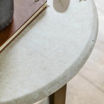 Malang Wooden Side Table Round In Travertine Marble Effect