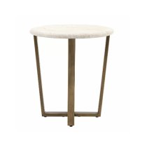 Malang Wooden Side Table Round In Travertine Marble Effect