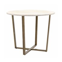 Malang Wooden Dining Table Round In Travertine Marble Effect