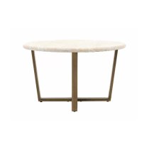 Malang Wooden Coffee Table Round In Travertine Marble Effect