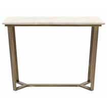 Malang Wooden Console Table In Travertine Marble Effect