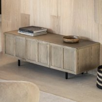 Pacific Wooden TV Stand With 3 Doors In Smoked Oak