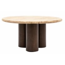 Tartu Marble Coffee Table In Travertine With Dark Wood Base