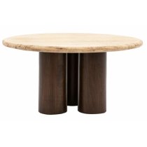 Tartu Marble Coffee Table In Travertine With Dark Wood Base