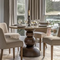 Salerno Marble Top Dining Table Round With Dark Wood Base