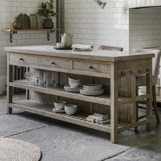 Valletta Marble Top Kitchen Island With 3 Drawers In Natural