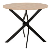 Sanur Sonoma Oak Dining Table Round With 4 Orange Velvet Chairs