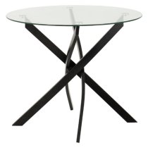 Sanur Clear Glass Dining Table Round With 4 Ivory Fabric Chairs