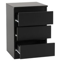 Mcgowen Wooden Bedside Cabinet With 3 Drawers In Black