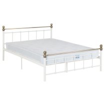 Malabo Metal Double Bed In White And Antique Brass