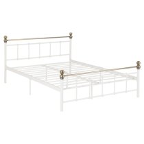 Malabo Metal Double Bed In White And Antique Brass