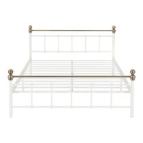 Malabo Metal Double Bed In White And Antique Brass