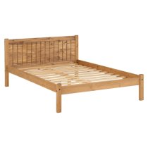 Malia Wooden Small Double Bed In Distressed Waxed Pine