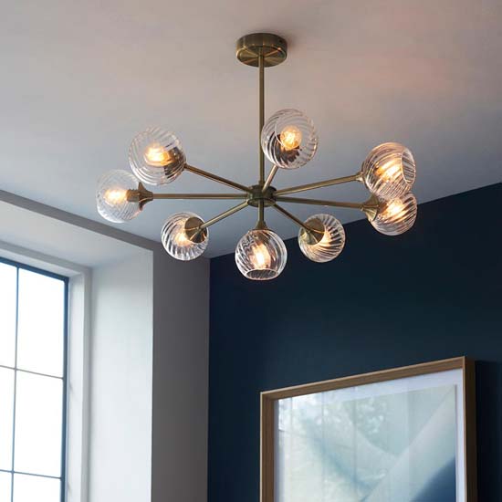 Accra 8 Lights Semi Flush Ceiling Light In Antique Brass