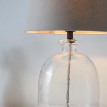 Lecce Cici Grey Fabric Shade Table Lamp With Clear Glass Base